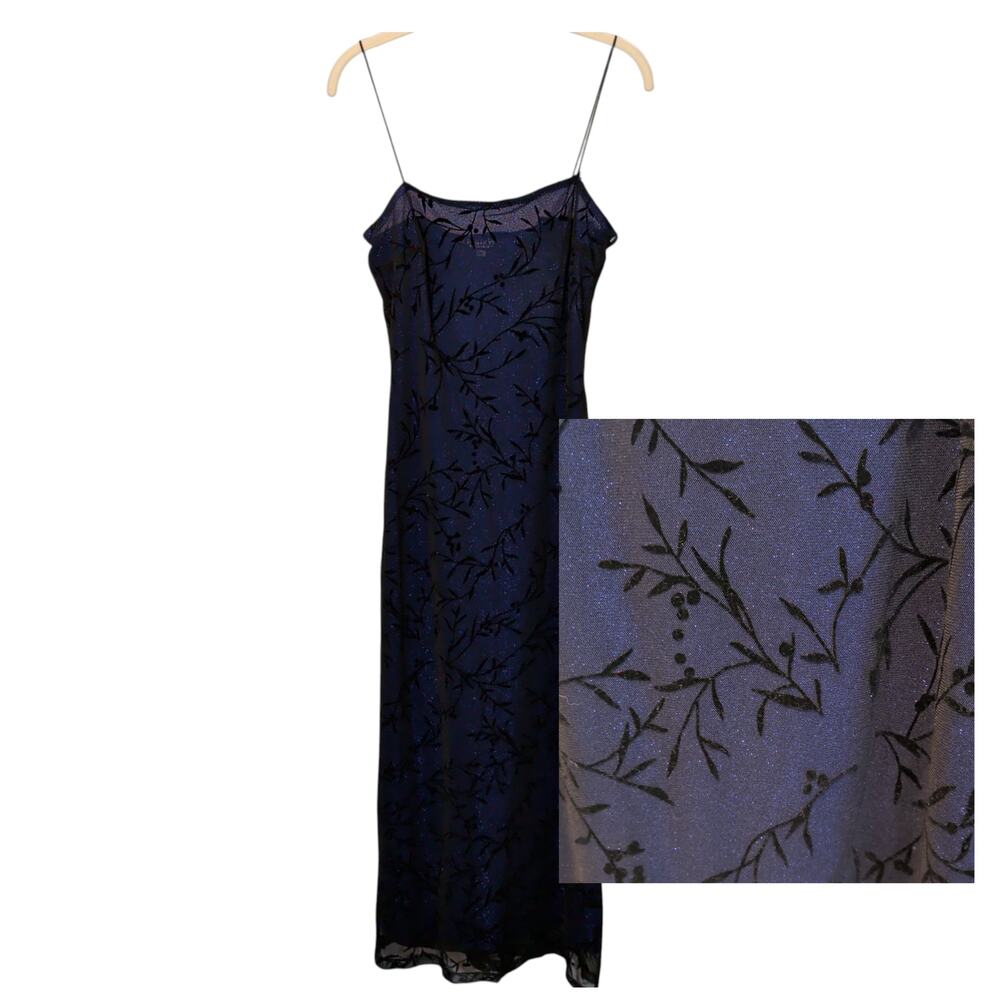NOS Vtg 90s Rampage Sz M Blue Sheer Glitter Formal Maxi Dress Fairy Whimsygoth - Picture 1 of 8